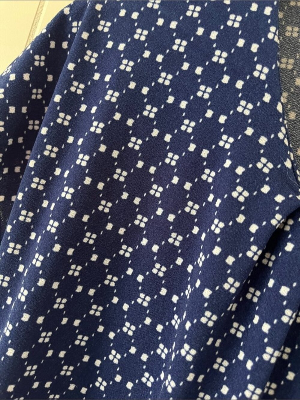 Navy and White Geometric Short-Sleeve Blouse - Picture 2 of 4